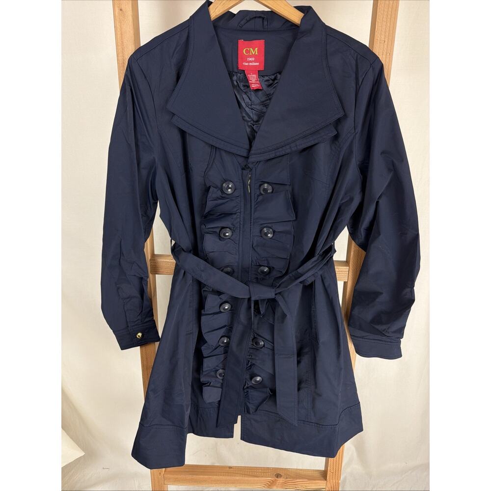 NWT CM Ciao Milano ITALY Navy Zip Up Ruffle Raincoat #0969 Size XL
